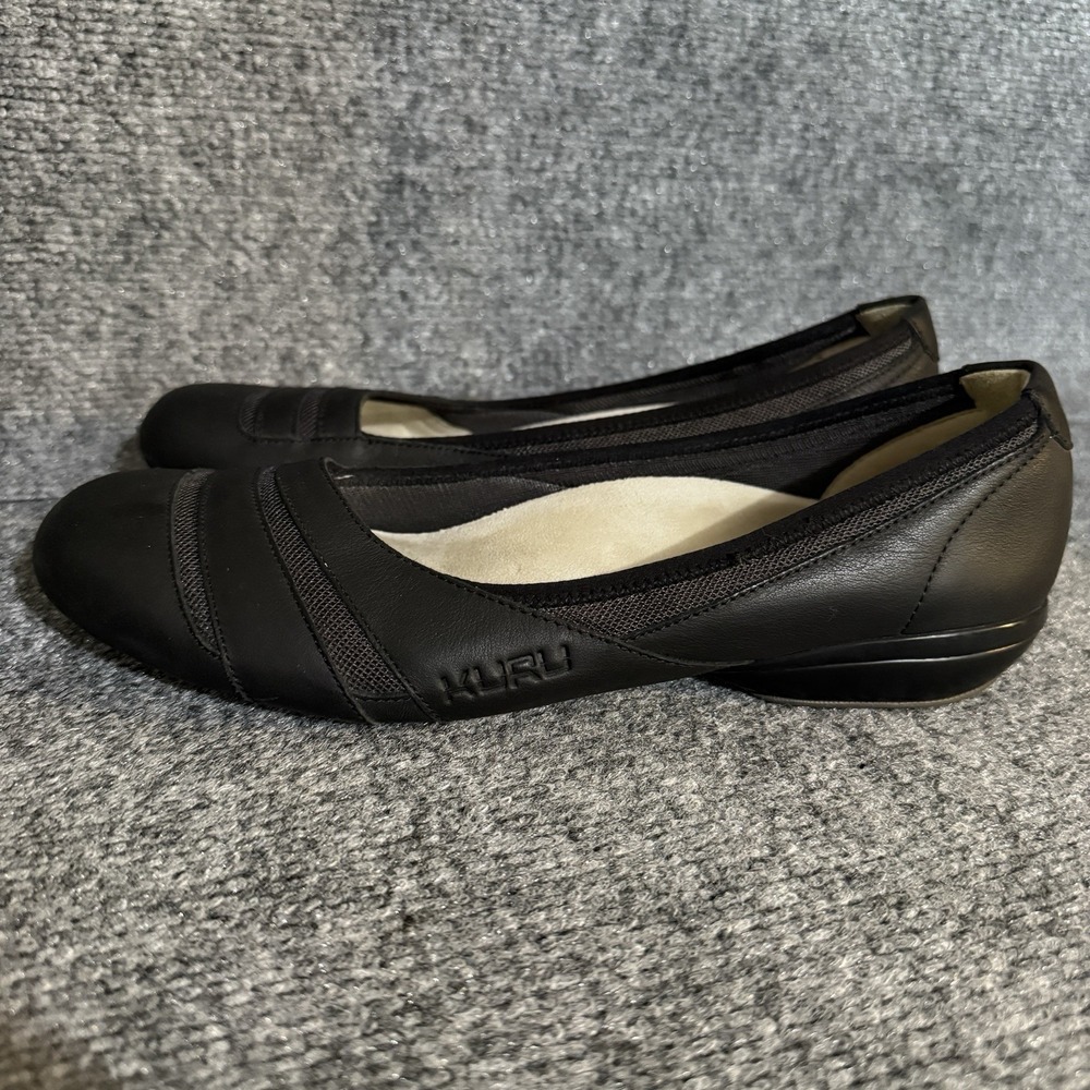 KURU Ballet Flats Womens 10 Gace Black Leather Slip On Comfort Casual Office